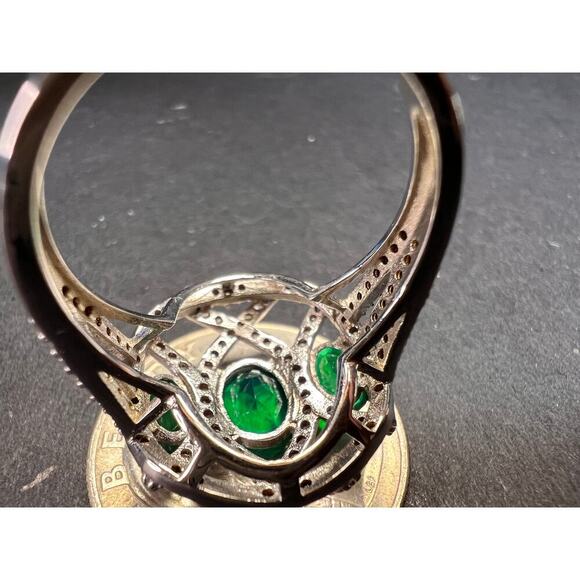 Synthetic emerald CZ sterling silver cocktail ring size 9 - Picture 8 of 15